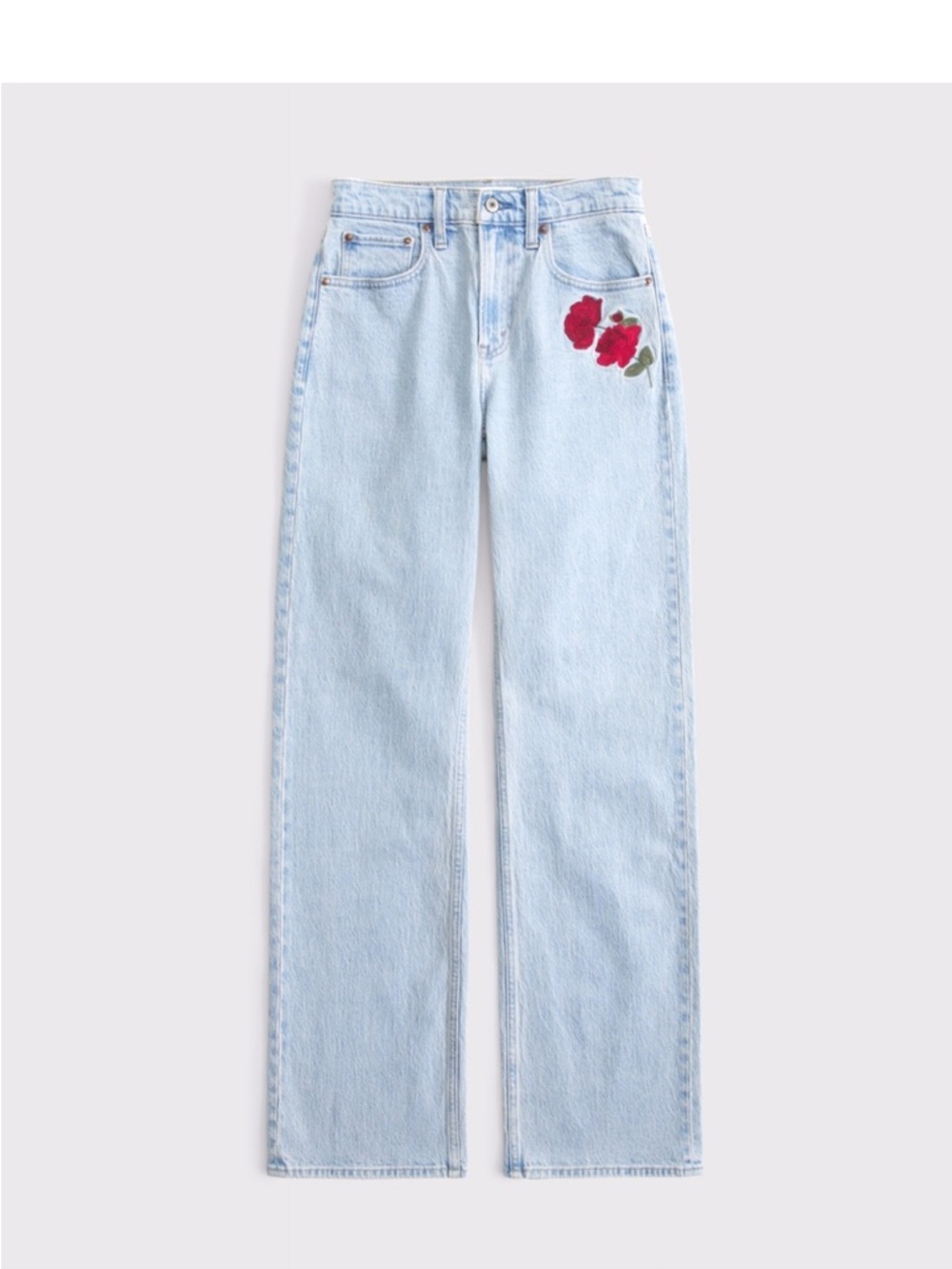 Abercrombie & Fitch Light Wash 90s high rise relaxed fit with Red Floral Detail